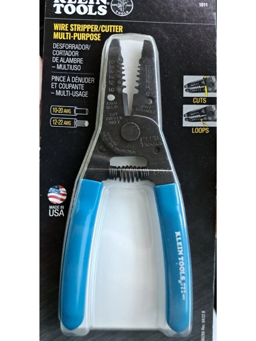 Klein Tools 1011 Wire Stripper Cutter Solid and Stranded Wire Blue 6 1/8In‎